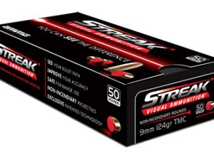 STREAK Ammunition, Visual Ammunition, 9MM, 124Gr, Total Metal Coating, Tracer, 50 Round Box