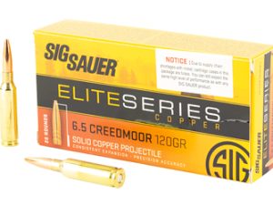 Sig Sauer, Elite Performance Hunting, 6.5 Creedmoor, 120 Grain, Solid Copper Projectile, 20 Rounds Per Box